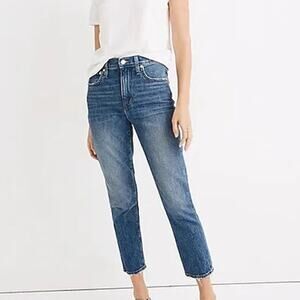Madewell High-Rise Slim Crop Boyjean Medium Wash Distressed Raw Hem Size 25